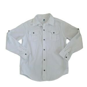 Janie And Jack Boy's White Long Sleeve Pleated Button-up Shirt